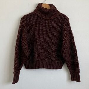 Mango Sweater XS Red Wool Blend Metallic Thread Turtleneck